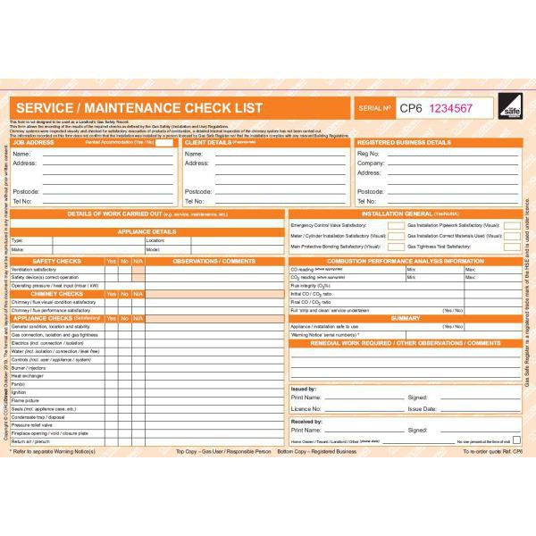 Service & Maintenance Record Pad | All Gas Wakefield Ltd